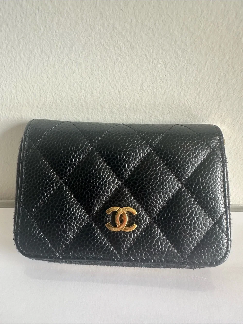 CHANEL 31-Series Black Caviar Quilted Zip Coin Purse Card Holder GHW